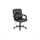 Office Star Black Mid Back Executive Leather Chair with Mahogany Finish Wood Base and Arms