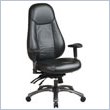 Office Star Pro-Line II Multi-Function High Back Leather Office Chair with Titanium Finish Accents in Black