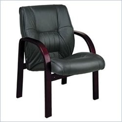 Office Star Leather Visitor Chair with Mahogany Finish Wood Base and Arms