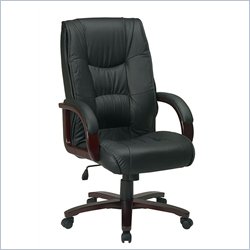 Office Star Work Smart High Back Executive Leather Chair with Mahogany Finish Wood Base and Padded Arms