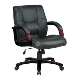 Office Star High Mid Back Chair with Mahogany Finish Wood Base and Padded Arms