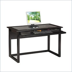 Office Star Meridian Tempered Glass Top Wood Computer Desk ion Ebony Furniture Office Desks Computer Desks Office Star 179056
