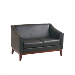 Office Star Work Smart Black Vinyl Love Seat with Mahogany Finish Frame