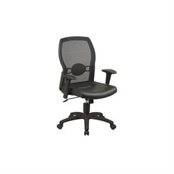 Office Star Mesh Back Leather Seat Chair with Adjustable Arms in Black