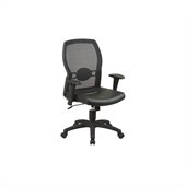 Office Star Mesh Back Leather Seat Chair with Adjustable Arms in Black