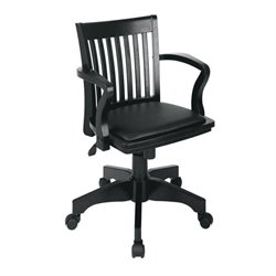 Office Star - Deluxe Wood Bankers Chair with Vinyl Padded Seat in Fruitwood Finish-Black/Black