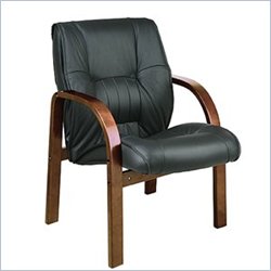Office Star Leather Visitors Chair with Cherry Finish Wood Base and Arms
