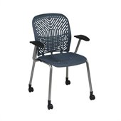 Office Star 801 Blue Visitors Chair w/ PF, Arms & Casters (Set of 2)