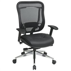Office Star 818A High Back Chair w/ Leather Seat in Black/Gunmetal