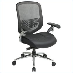 Office Star 829 Charcoal Leather Seat Mesh Chair in Black/Gunmetal