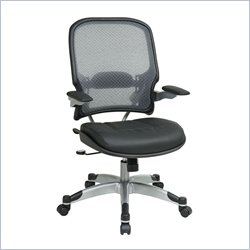 Office Star 15 Light Air Grid Back Managers Chair w/Black Leather Seat