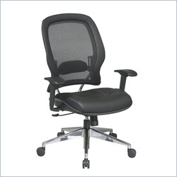 Office Star 335 Air Grid Back Managers Chair w/ Leather Seat in Black