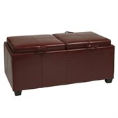 Office Star Metro Storage Bench Ottoman with Trays in Red Faux Leather