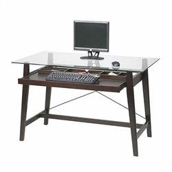 Office Star Tribeca Computer Desk in Glass Top and Espresso Base