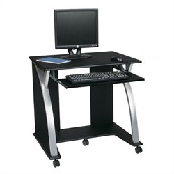 Office Star Saturn Computer Desk Black PVC Veneer in Black w/ Silver