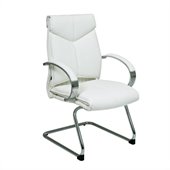 Office Star Deluxe Mid Back Executive Chair with Chrome Finish Base and Arms in White Leather