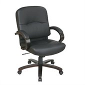 Office Star Eco Leather Mid Back Chair with Espresso Finish Wood Base