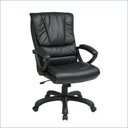 Office Star High Back Leather Chair with Pillow Top in Black
