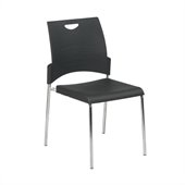 Office Star Straight Leg Stack Chair with Plastic Seat and Back in Black (Set of 2)