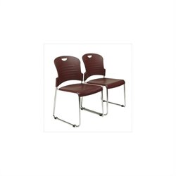Office Star Sled Base Plastic Stack Chair in Burgundy (Set of 2)