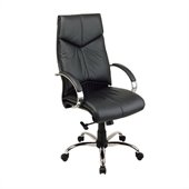 Office Star Deluxe High Back Executive Leather Chair with Chrome Base and Padded Chrome Arms