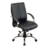 Office Star Deluxe Mid Back Executive Leather Office Chair with Chrome Base and Padded Chrome Arms