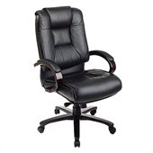 Office Star High Back Leather Office Chair with Padded Mahogany Finish Arms
