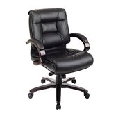 Office Star Deluxe Mid Back Executive Leather Office Chair with Locking Mid Pivot Knee Tilt and Mahogany Finish