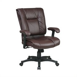 Office Star Work Smart Deluxe Mid Back Leather Chair with Pillow Top Seat-Black