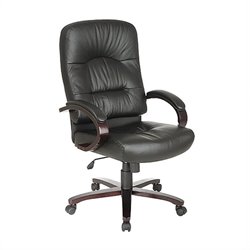 Office Star Desk Office Chair with Mahogany Finish Wood Base and Arms