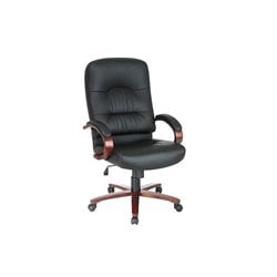 Office Star High Back Executive Leather Chair with Cherry Finish Wood Base and Arms