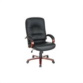 Office Star High Back Executive Leather Chair with Cherry Finish Wood Base and Arms