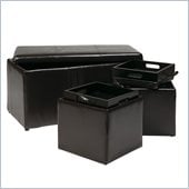 Office Star Metro 3 Piece Ottoman Set in Espresso Eco Leather