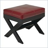 Office Star Metro X-Leg Ottoman in Crimson Red Finish Eco Leather