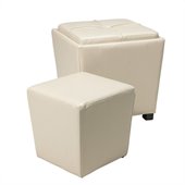 Office Star Metro 2 Piece Eco Leather Ottoman Set in Cream