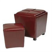 Office Star Metro 2 Piece Eco Leather Ottoman Set in Red
