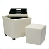 Office Star Metro 2 Piece Vinyl Ottoman Set in White