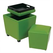 Office Star Metro 2 Piece Vinyl Ottoman Set in Green