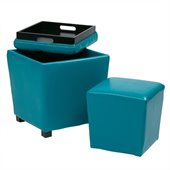 Office Star Metro 2 Piece Vinyl Ottoman Set in Blue