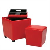 Office Star Metro 2 Piece Vinyl Ottoman Set in Red