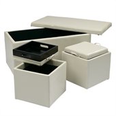 Office Star Metro 3 Piece Eco Leather Ottoman Set in Cream