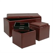 Office Star Metro 3 Piece Eco Leather Ottoman Set in Red