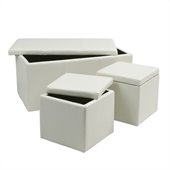 Office Star Metro 3 Piece Vinyl Ottoman Set in White