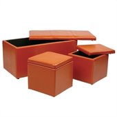 Office Star Metro 3 Piece Vinyl Ottoman Set in Orange