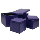 Office Star Metro 3 Piece Vinyl Ottoman Set in Purple