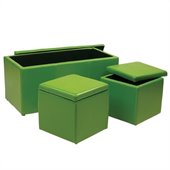 Office Star Metro 3 Piece Vinyl Ottoman Set in Green