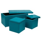 Office Star Metro 3 Piece Vinyl Ottoman Set in Blue