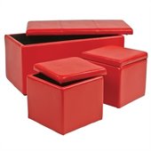 Office Star Metro 3 Piece Vinyl Ottoman Set in Red