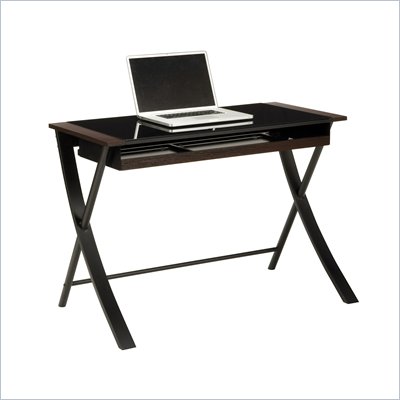 Office Star Corvus 43" Computer Desk in Black Finsh with Black Glass