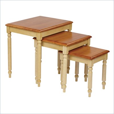 Office Star Country Cottage 3 Piece Nesting Table in Whitewood and Cherry